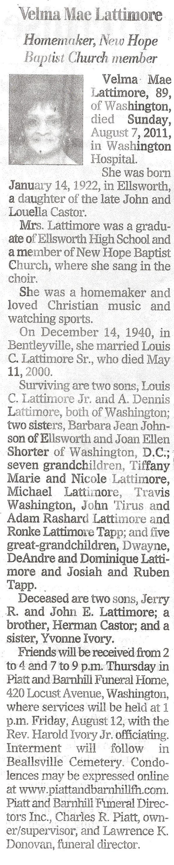 Velma Mae Lattimore